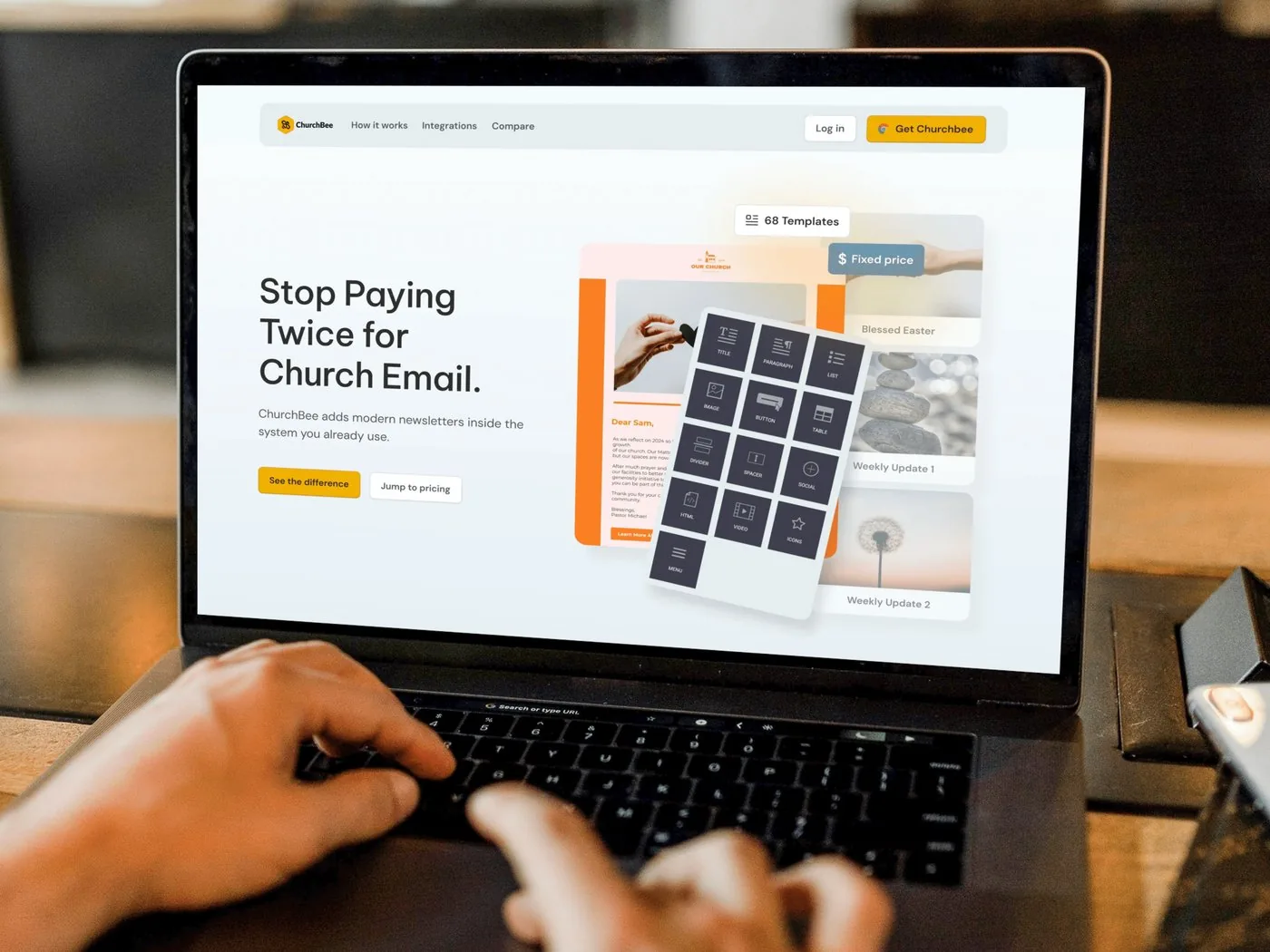 ChurchBee website on a laptop: Stop Paying Twice for Church Email