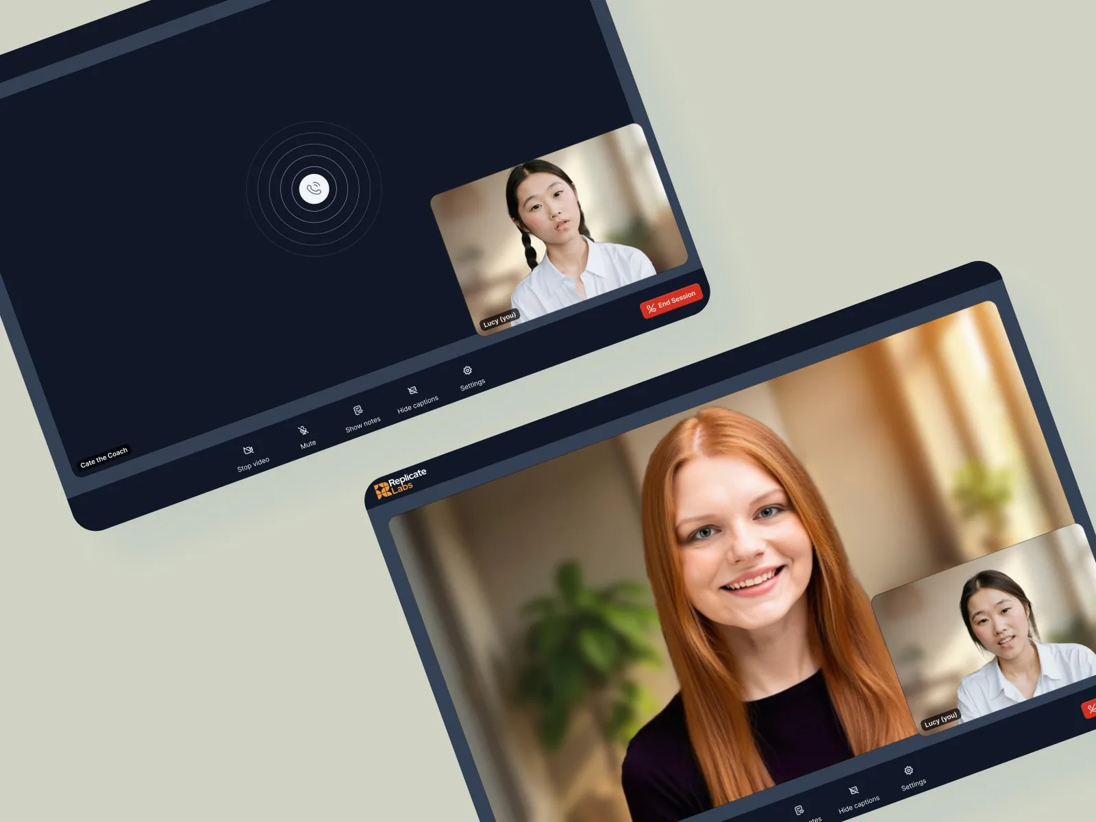 Video call with the AI sales coach on desktop and tablet