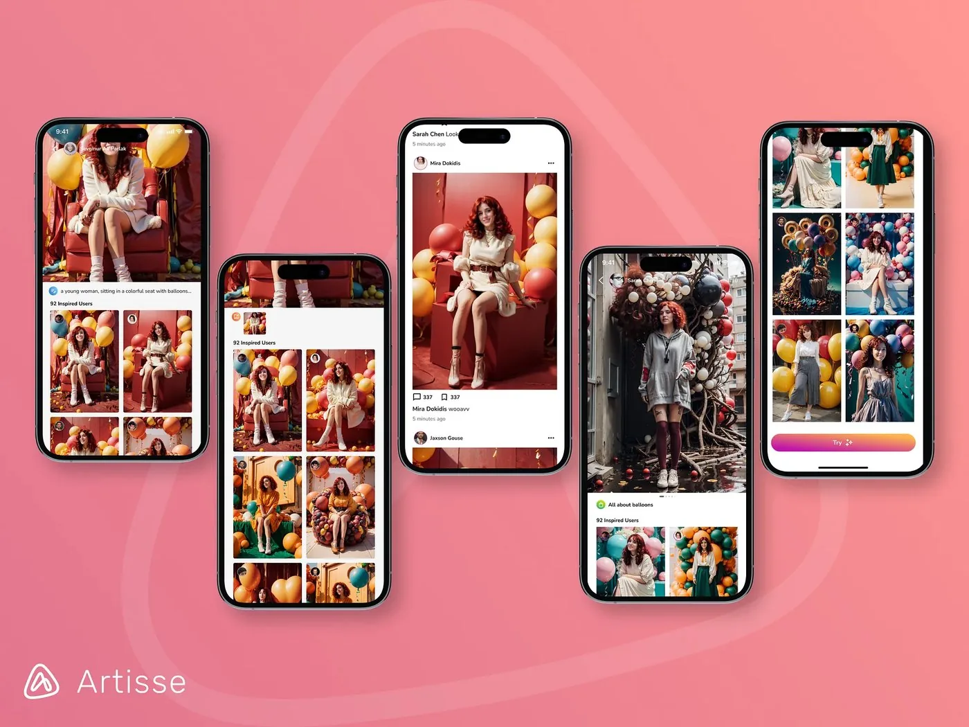 Artisse photo creation flow across several screens