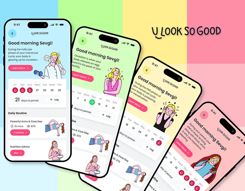 ULookSoGood app home screens in four colour themes
