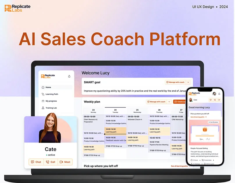 Replicate Labs AI Sales Coach platform on laptop and phone