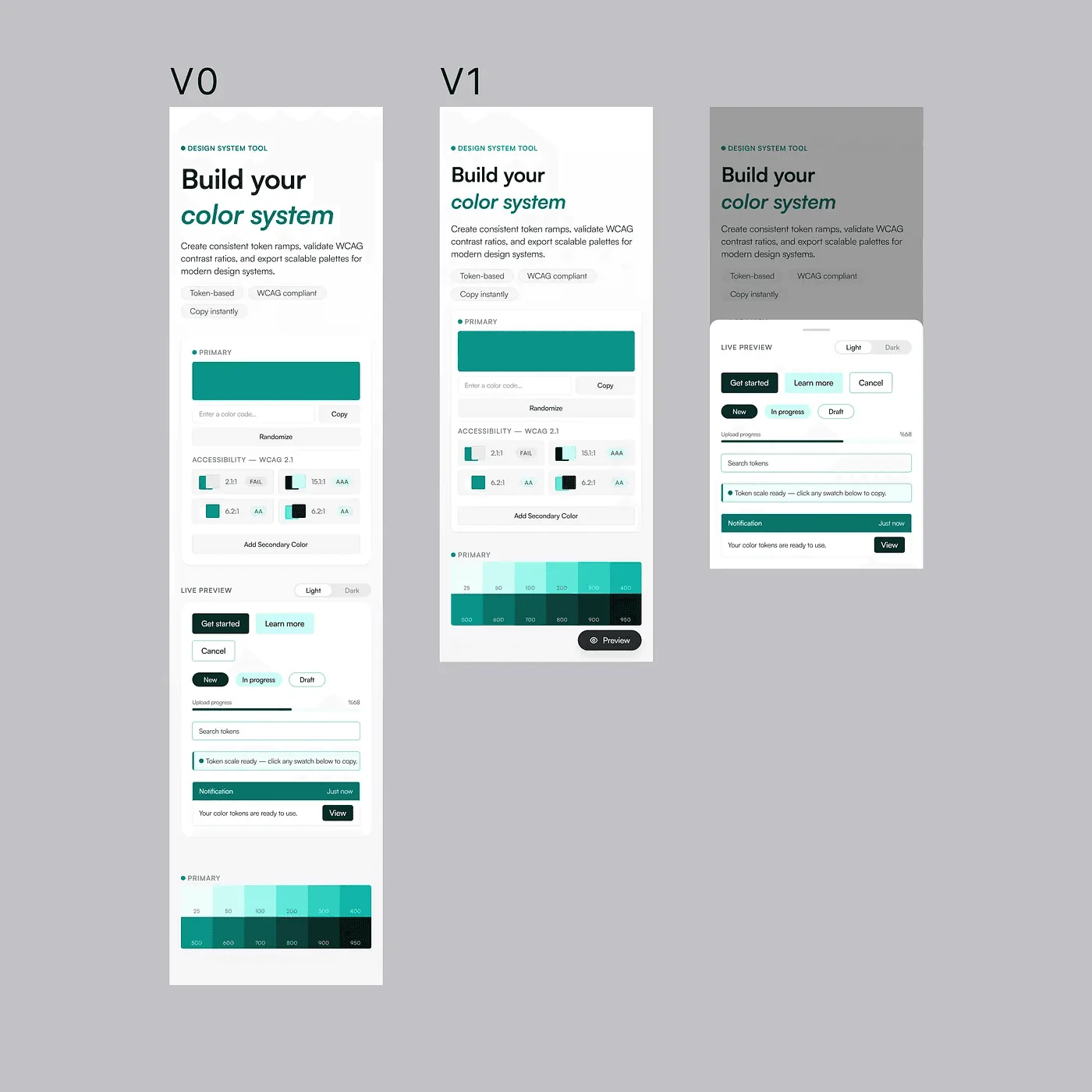 Two early versions of the color system tool