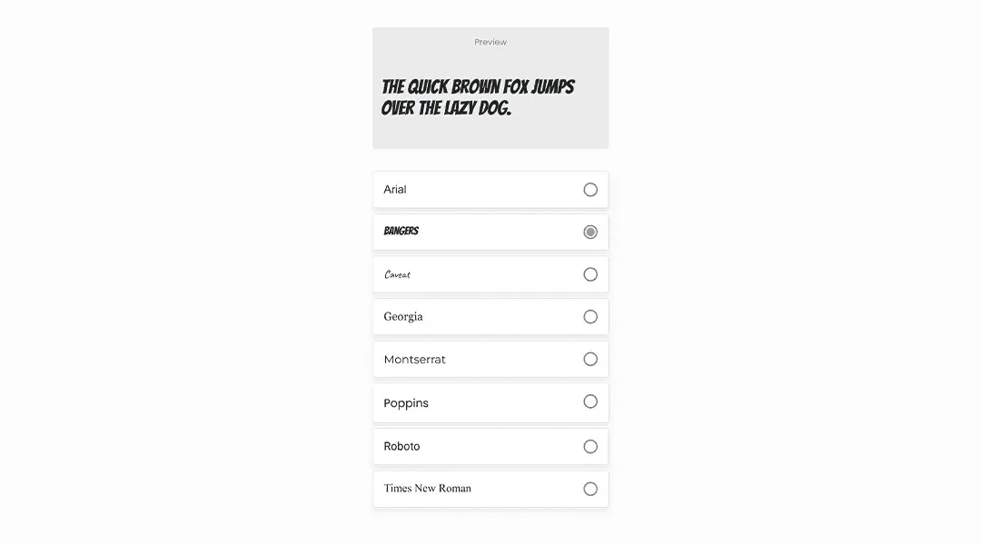Font picker with a short list of distinct typefaces