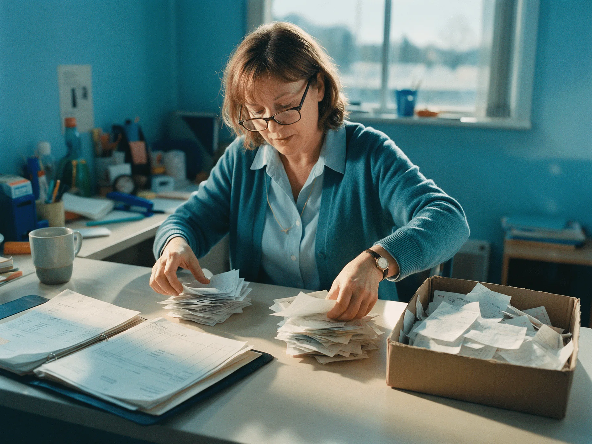 Woman organizing finance documents