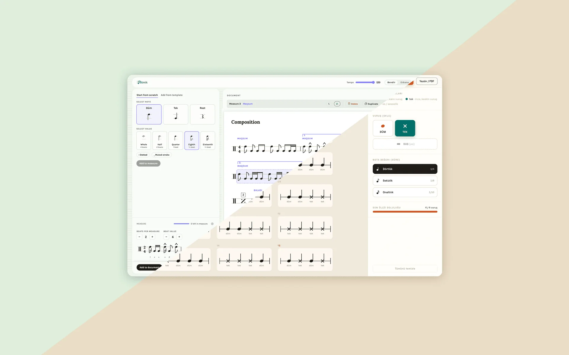 Music notation builder interface