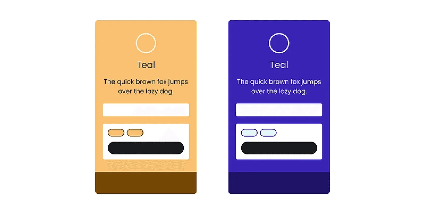 The same card in two user-selected theme colors
