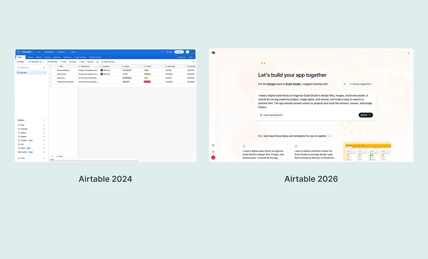 Airtable interface in 2024 and in 2026