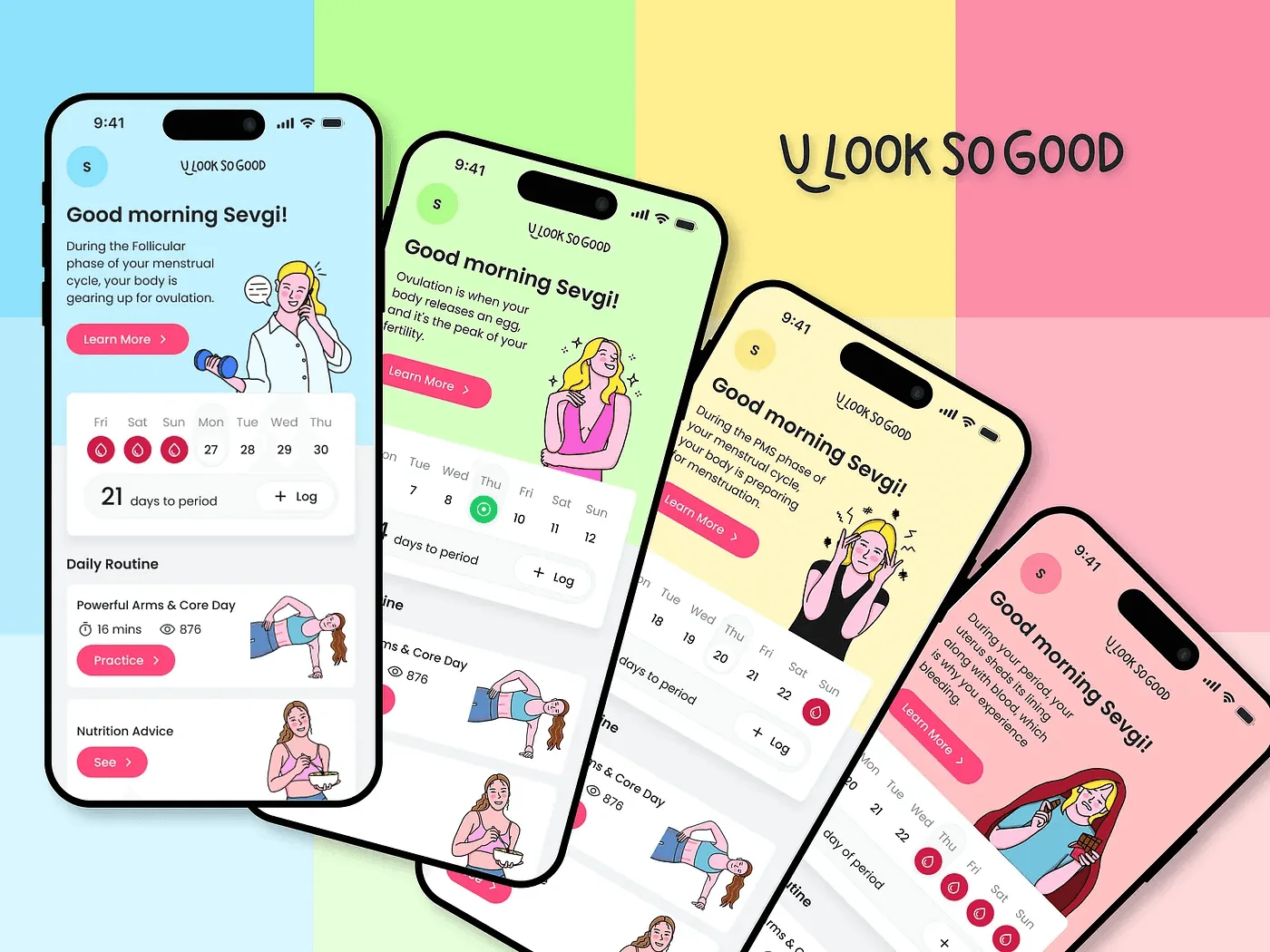 Beauty and wellness mobile app screens