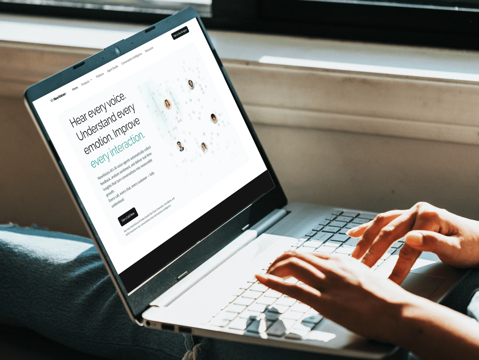 NewVoices website explaining its AI voice agents
