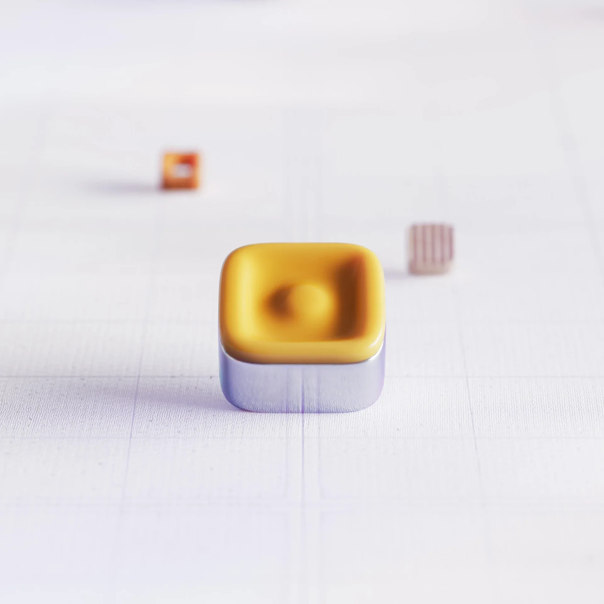 Soft yellow 3D button on a white grid